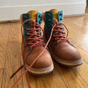 TOMS Mesa Leather Multicolored Lace Up Waterproof Ankle Boots, 8.5 SZ